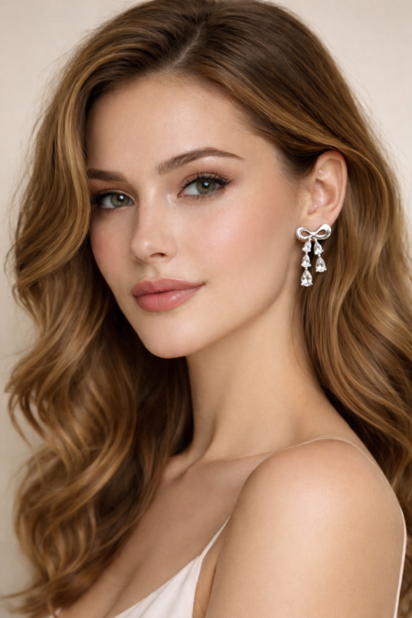 crystal bow drop earrings