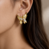 stainless steel gold plated wing pearl earrings