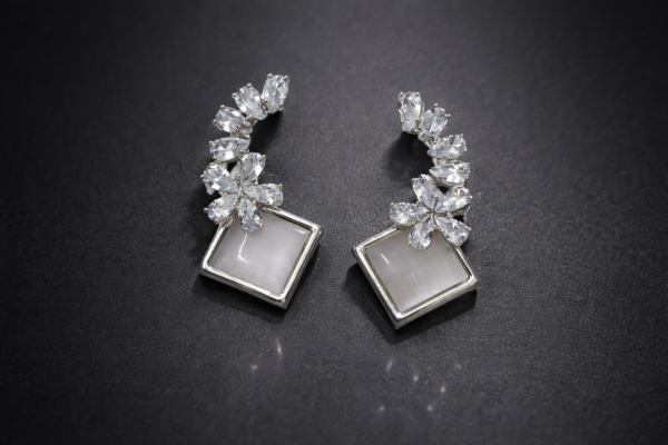 crystal bloom square drop earrings – elegant stone studded statement earrings.
