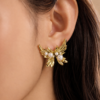 stainless steel gold plated wing pearl earrings