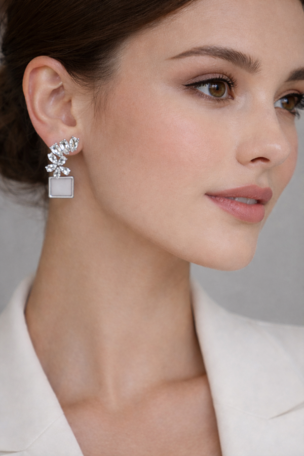 crystal bloom square drop earrings – elegant stone studded statement earrings.