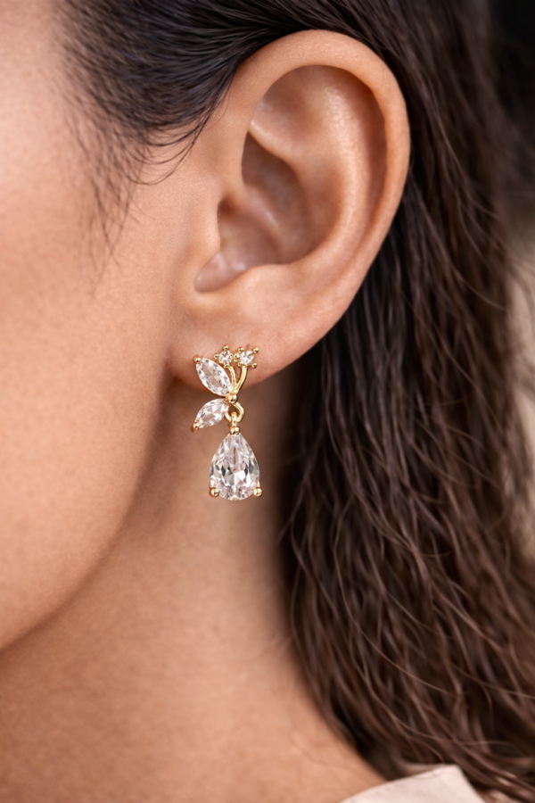 gold plated butterfly stone drop earrings