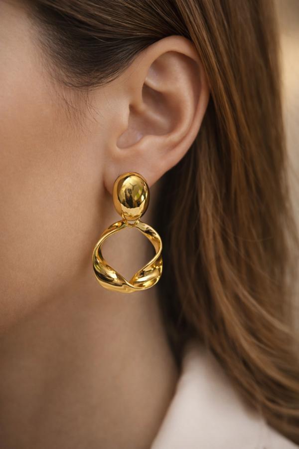 stainless steel gold plated twisted loop drop earrings