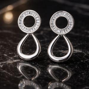 elegant crystal halo teardrop silver plated earrings – stainless steel minimalist drop earrings