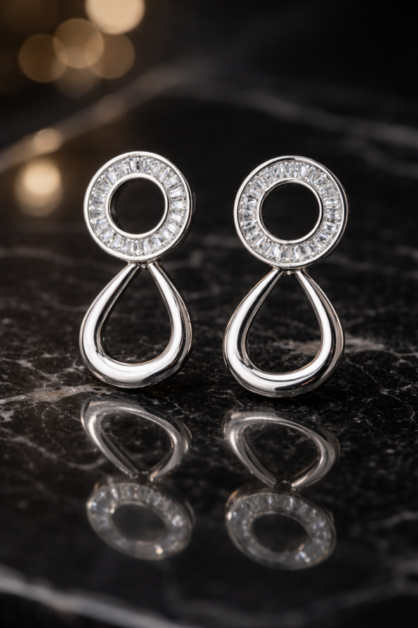 elegant crystal halo teardrop silver plated earrings – stainless steel minimalist drop earrings