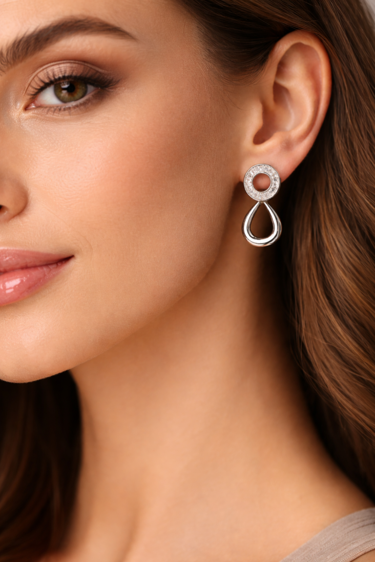 elegant crystal halo teardrop silver plated earrings – stainless steel minimalist drop earrings