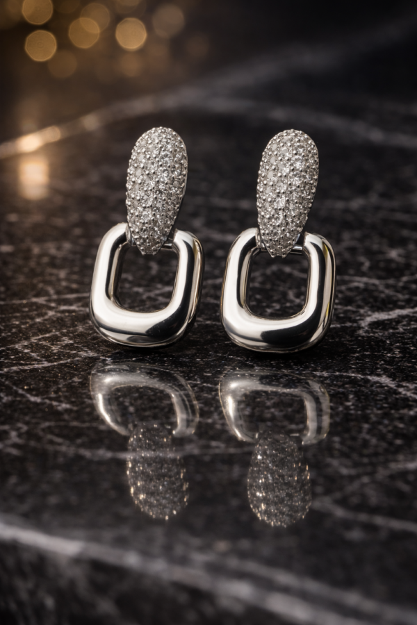 elegant crystal halo teardrop silver plated earrings – stainless steel minimalist drop earrings