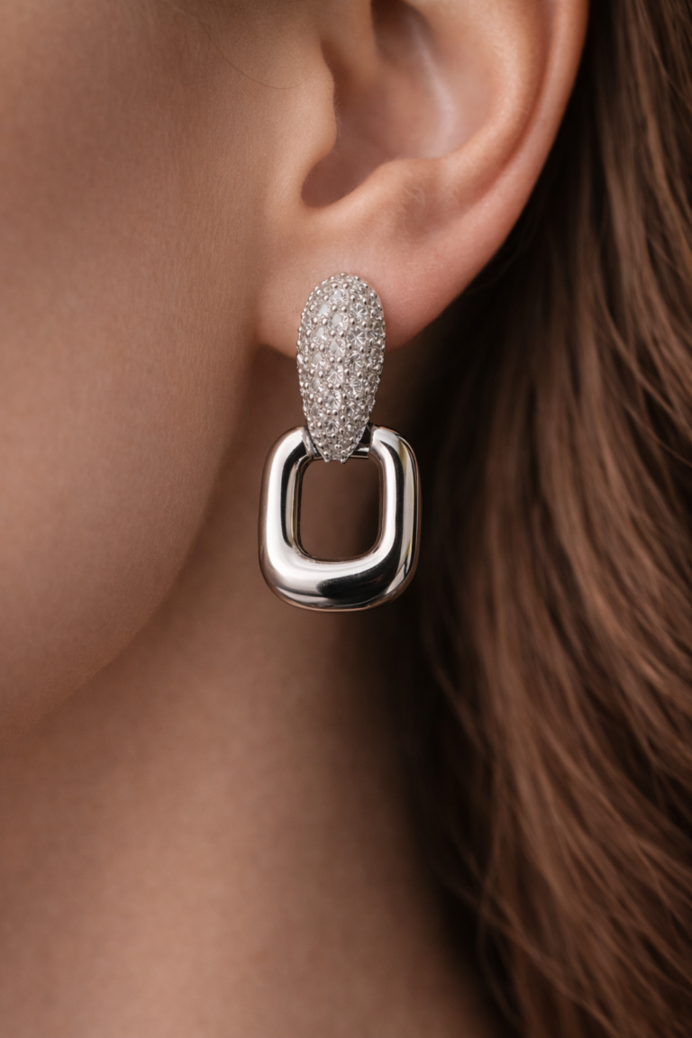 elegant crystal halo teardrop silver plated earrings – stainless steel minimalist drop earrings