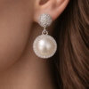 elegant pearl halo drop earrings – silver plated crystal pearl dangle earrings for women