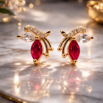 ruby glow stainless steel gold plated stud earrings