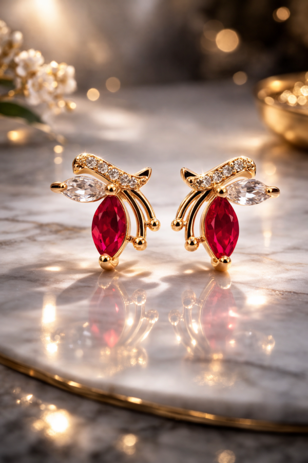 ruby glow stainless steel gold plated stud earrings