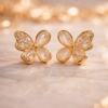 elegant gold plated butterfly korean stud earrings – stainless steel crystal & pearl design