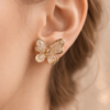 elegant gold plated butterfly korean stud earrings – stainless steel crystal & pearl design