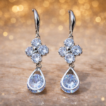 sparkling floral drop earrings – stainless steel silver plated crystal dangle earrings