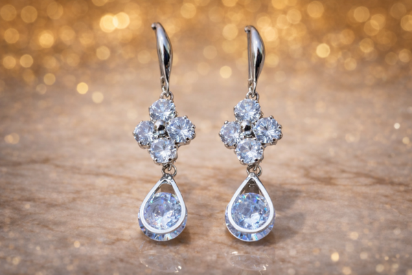 sparkling floral drop earrings – stainless steel silver plated crystal dangle earrings