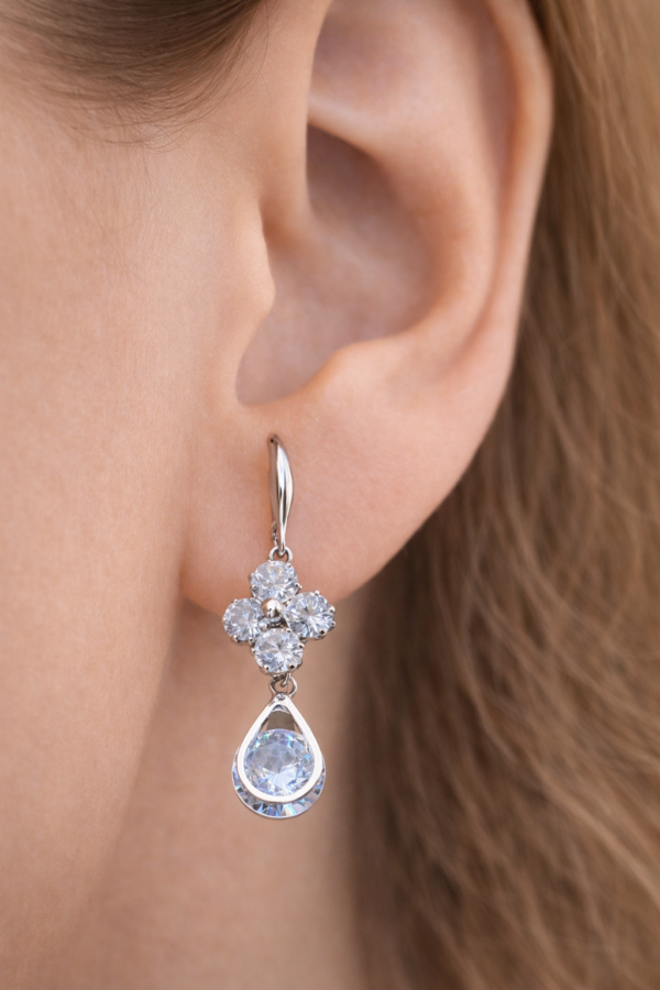 sparkling floral drop earrings – stainless steel silver plated crystal dangle earrings