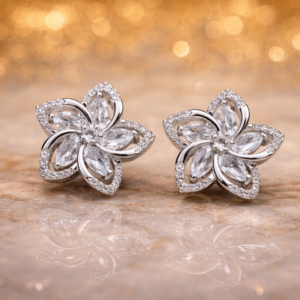elegant floral crystal silver plated stud earrings – stainless steel flower design