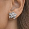 elegant floral crystal silver plated stud earrings – stainless steel flower design