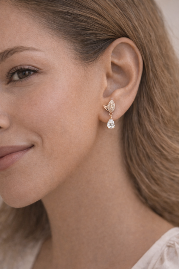 sparkling floral drop earrings – stainless steel silver plated crystal dangle earrings